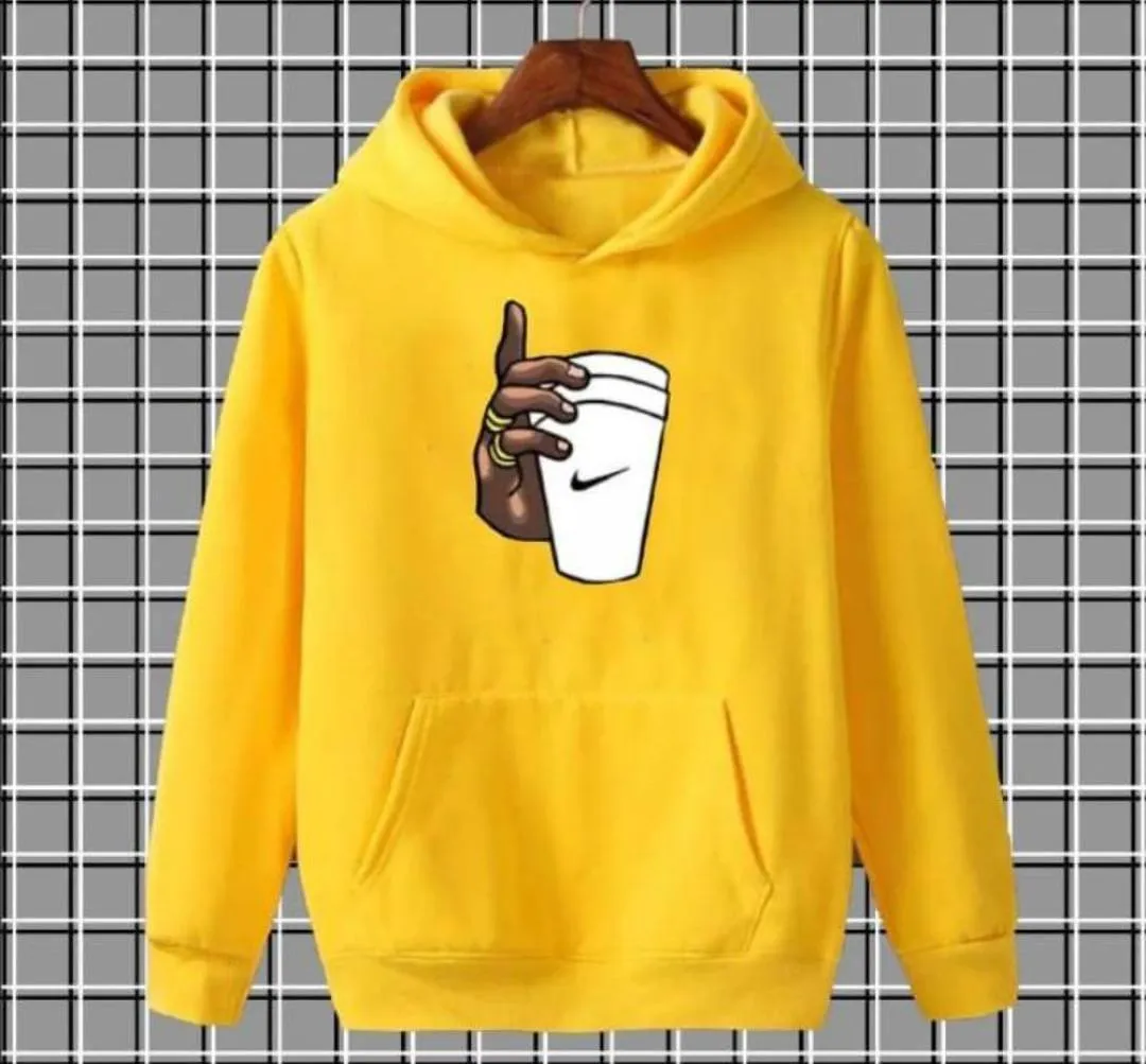 [yellow cup ]   Men's Polyester Fleece Printed Hoodie  