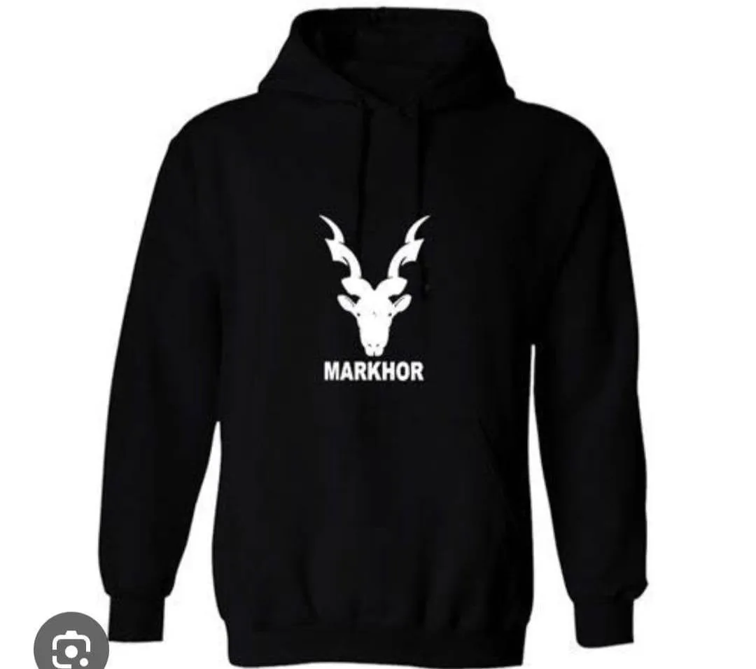 [  Black  Markhor ]  Polyester Fleece Printed Hoodie