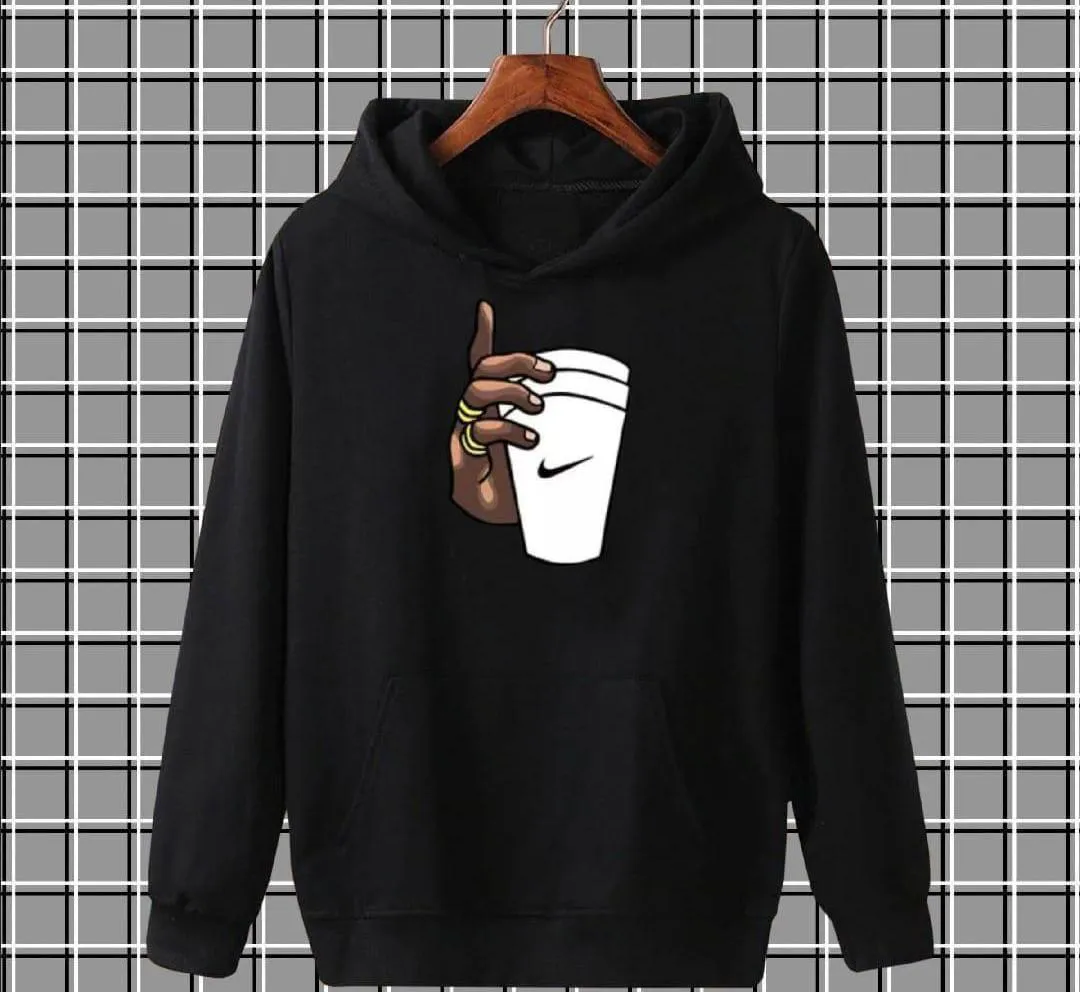 [ Black Cup ] Polyester Fleece Printed Hoodie
