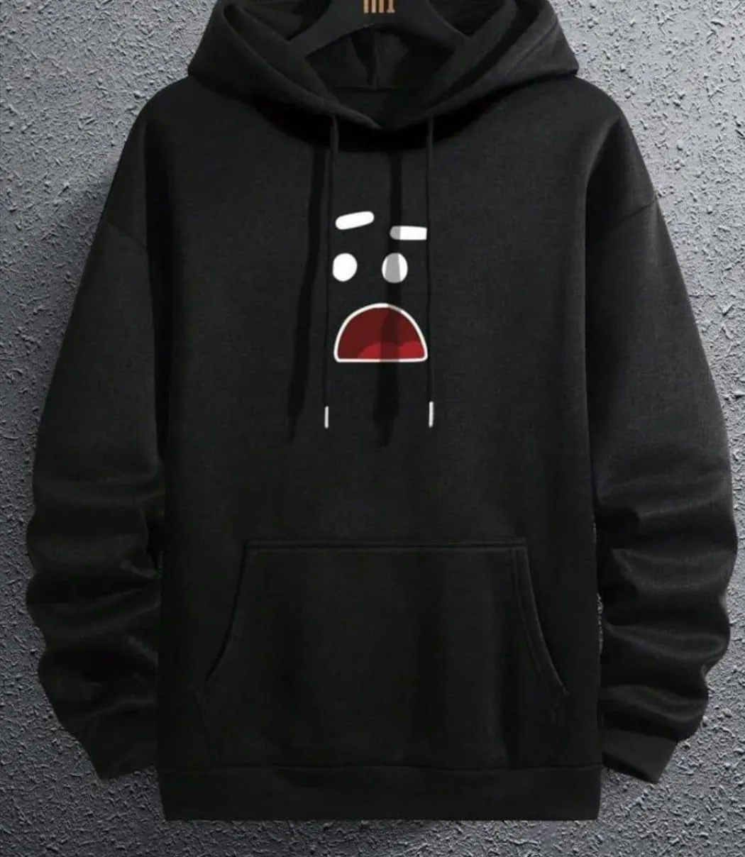[  Black New  Smile ]  Polyester Fleece Printed Hoodie