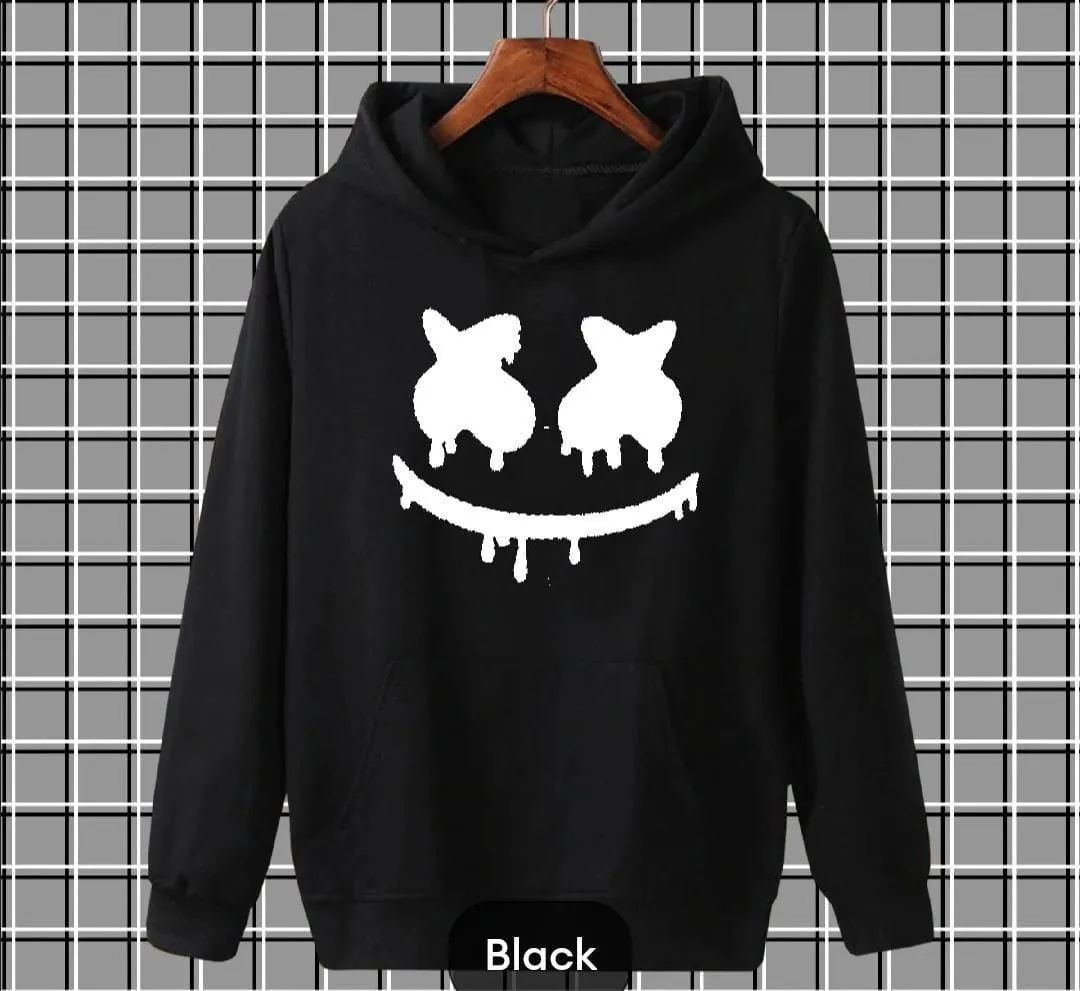 [ Black  Smile ]  Polyester Fleece Printed Hoodie