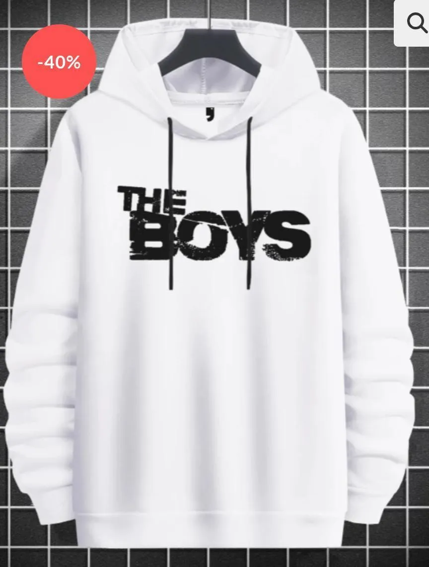 [ White  Boys ]  Polyester Fleece Printed Hoodie