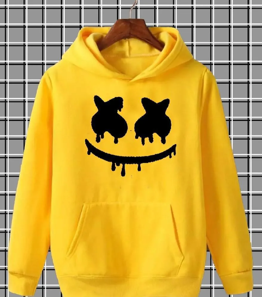 [Yellow  Smile ]  Polyester Fleece Printed Hoodie