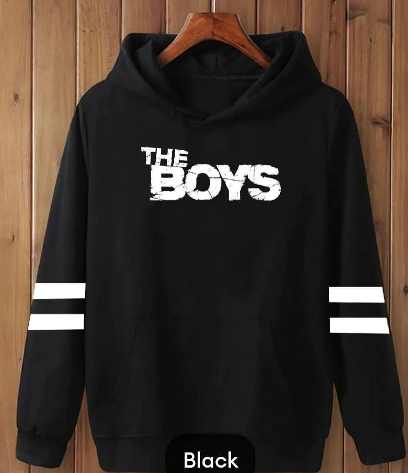 [Black  Boys ]  Polyester Fleece Printed Hoodie