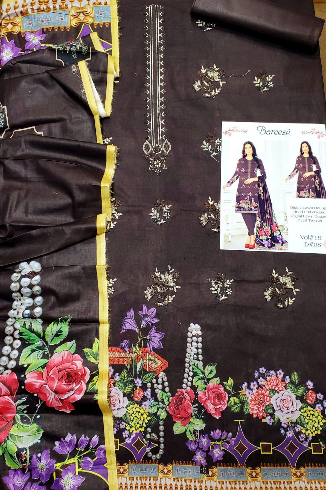 3 Pcs Women's Unstitched Printed Embroidered Suit