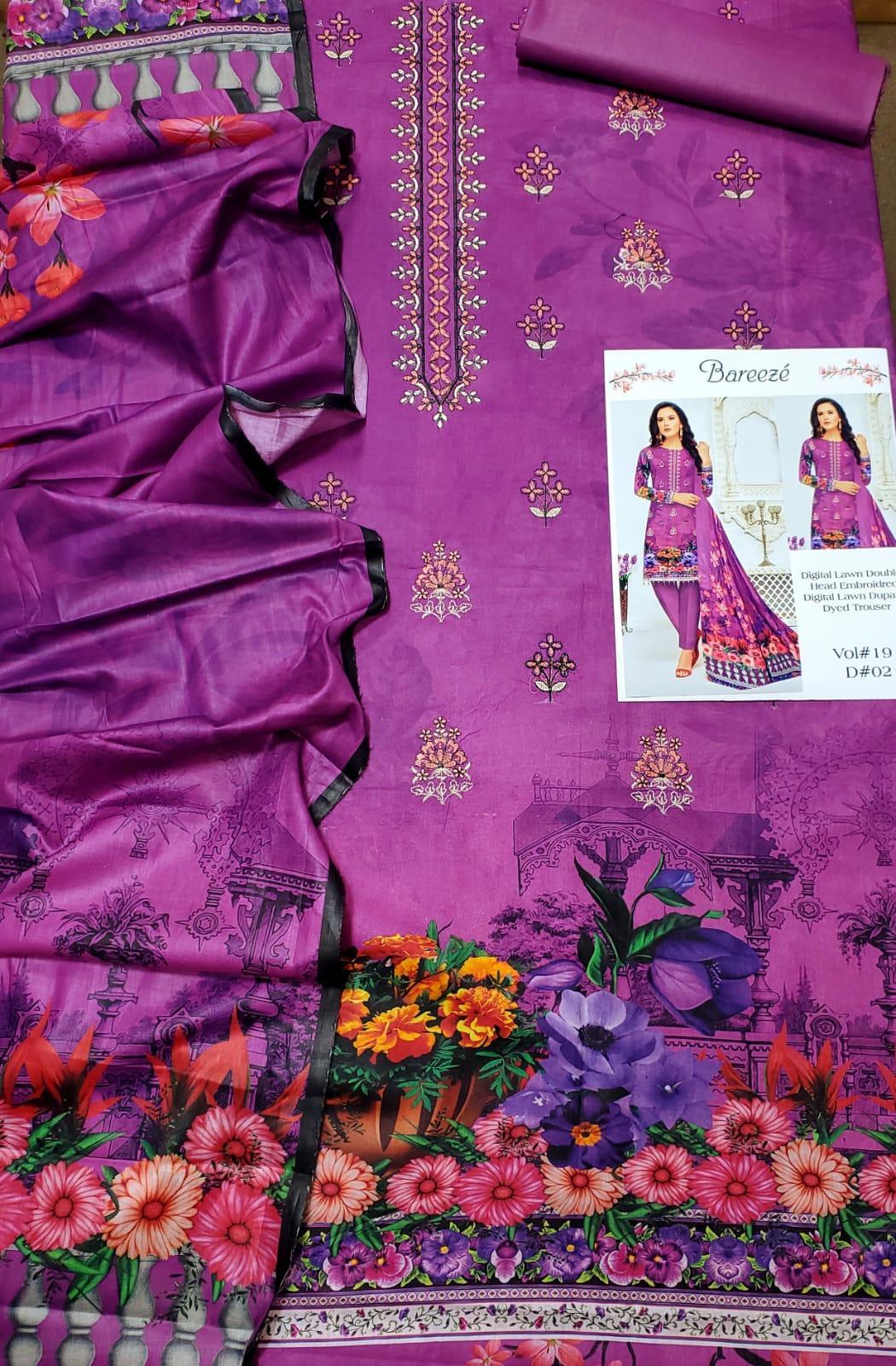 3 Pcs Women's Unstitched Printed Embroidered Suit