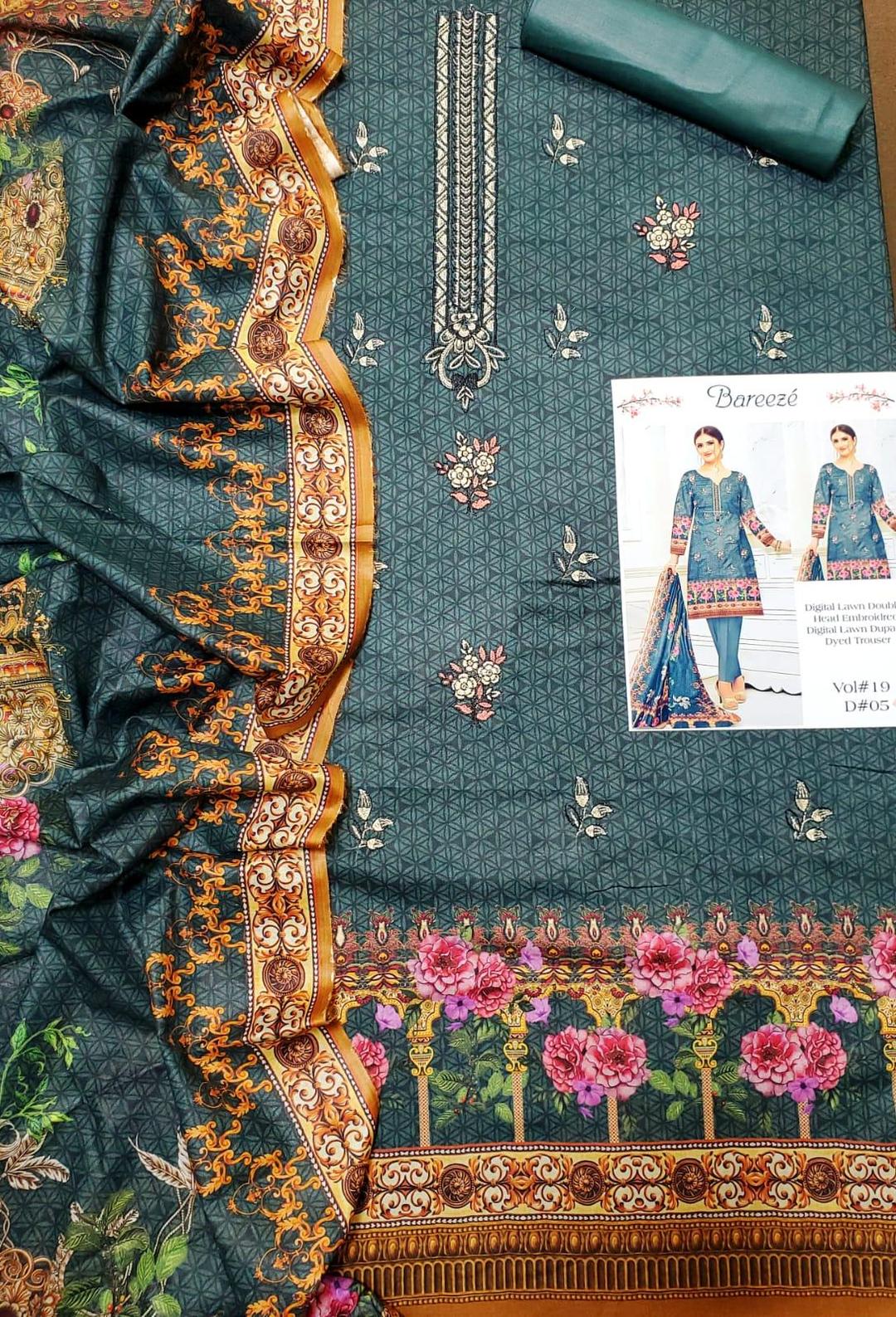 3 Pcs Women's Unstitched Embroidered Suit