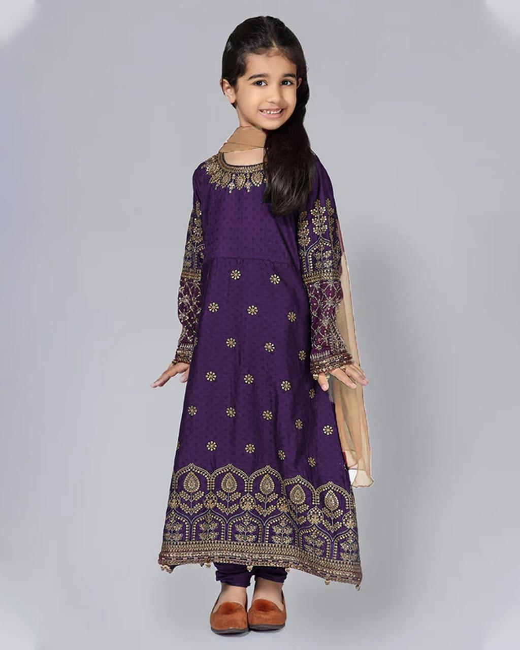 3 Pcs Girl's Lawn Embroidered Unstitched Suit