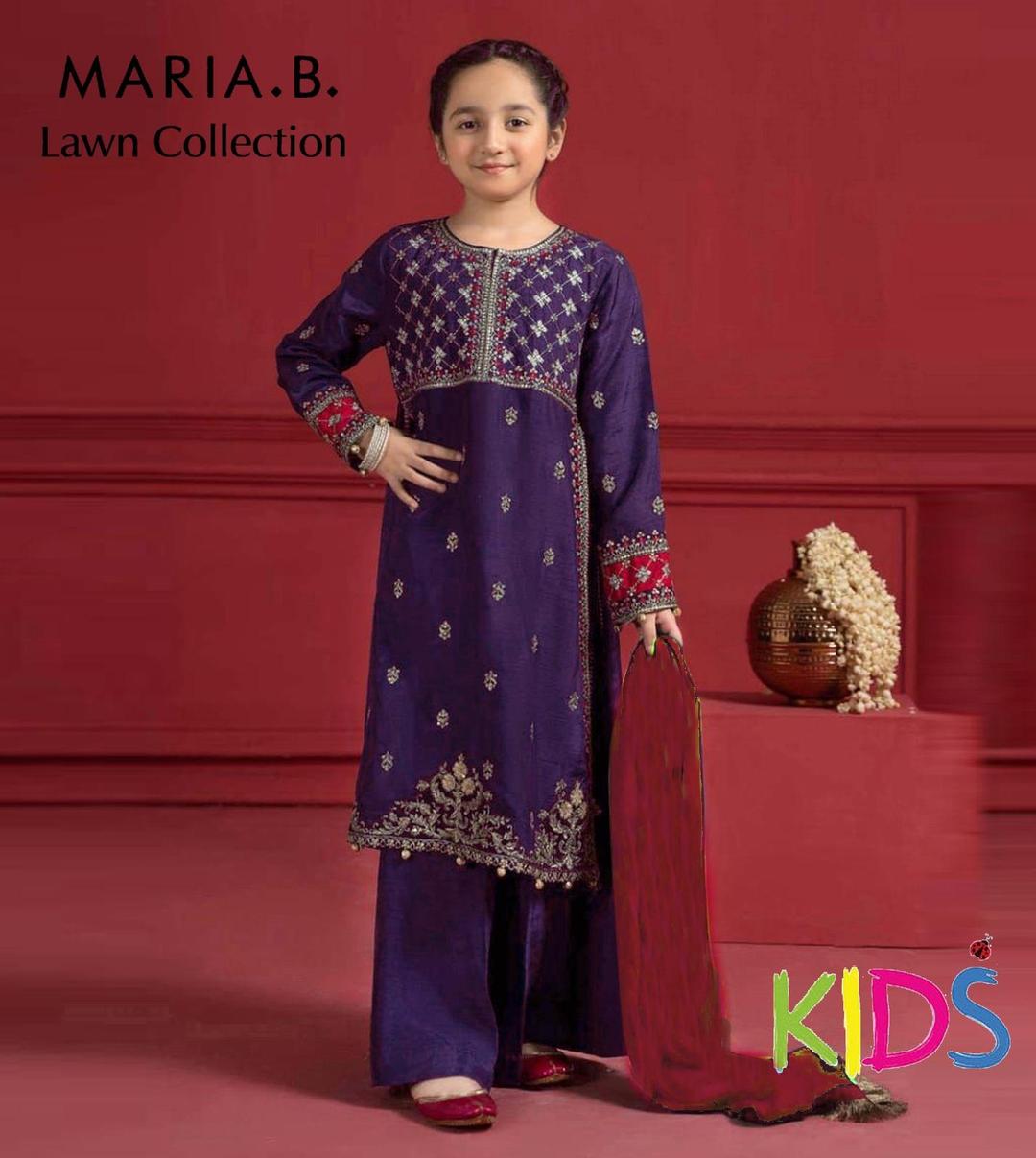 3 Pcs Girl's Lawn Embroidered Unstitched Suit
