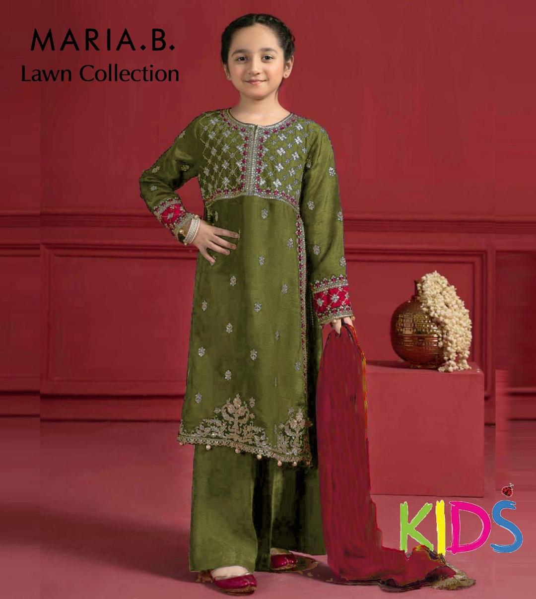 3 Pcs Girl's Lawn Embroidered Unstitched Suit