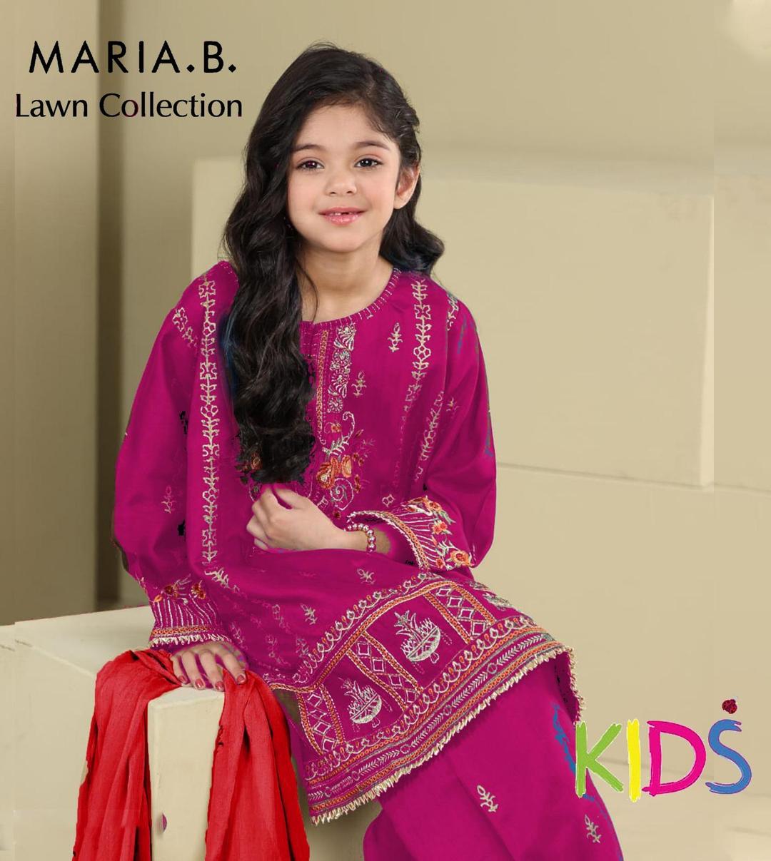 3 Pcs Girl's Lawn Embroidered Unstitched Suit