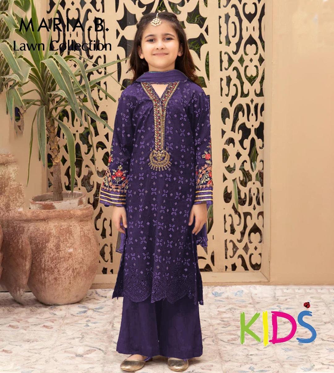 3 Pcs Girl's Lawn Embroidered Unstitched Suit