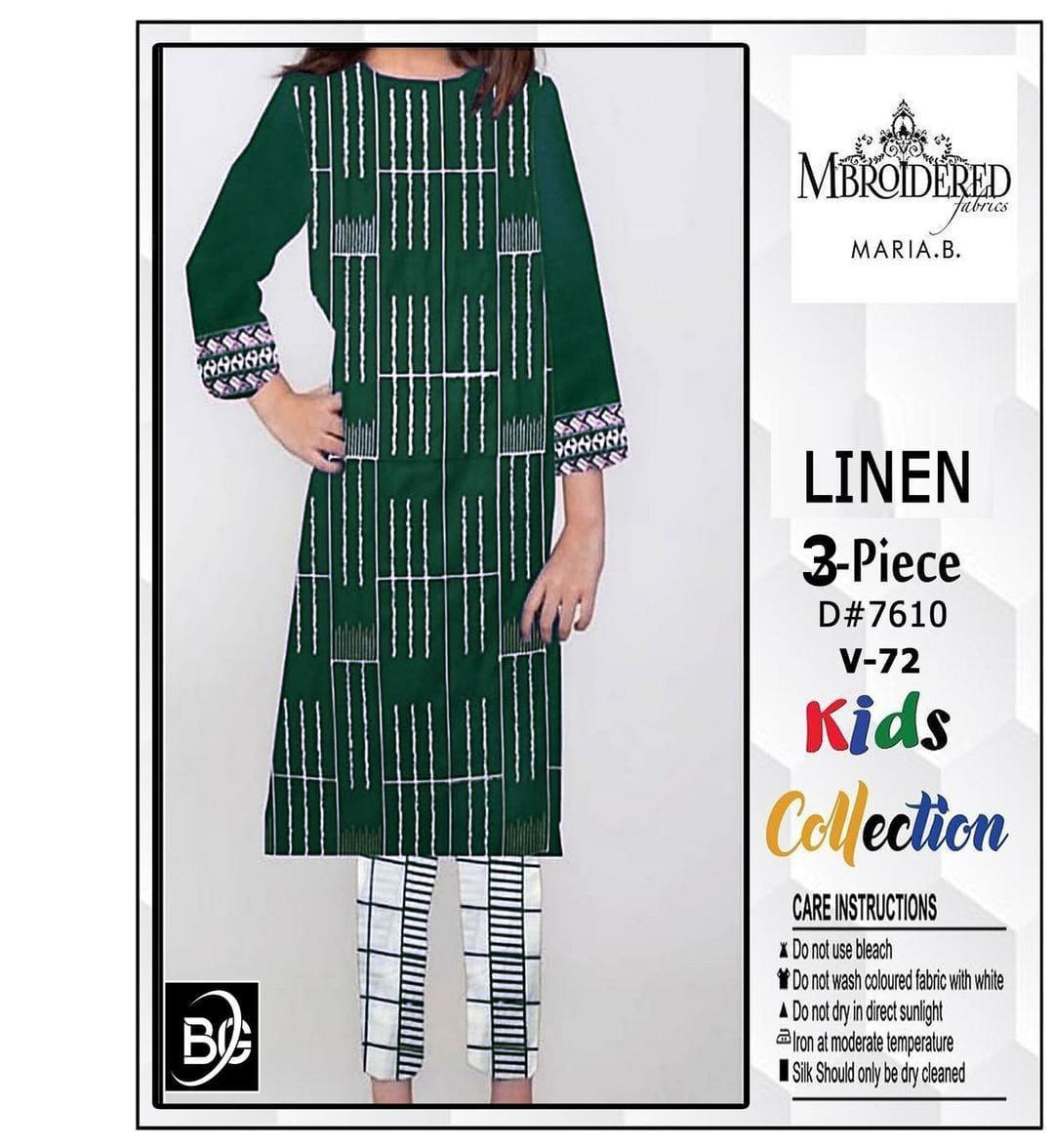 3 Pcs Girl's Linen Embroidered Unstitched Suit