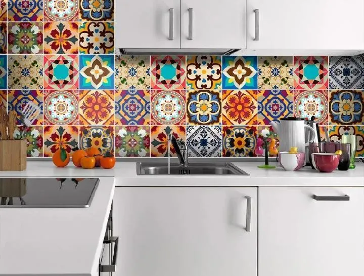 Multicolor 12 Pcs Wall Tile Sticker - Stunning Abstract Art Design for Your Space