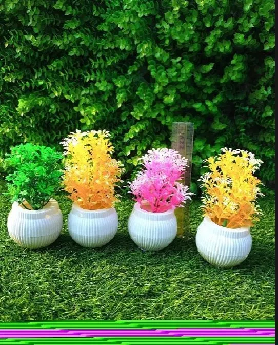 Multicolor Plastic Faux Flower Planter - 4 Pcs Set