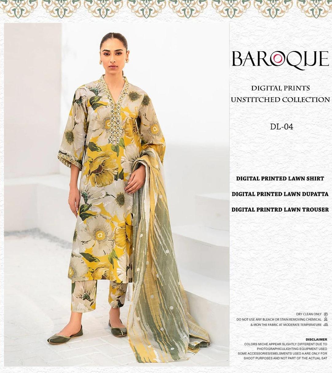 3 Pcs Women's Unstitched Printed Embroidered Suit