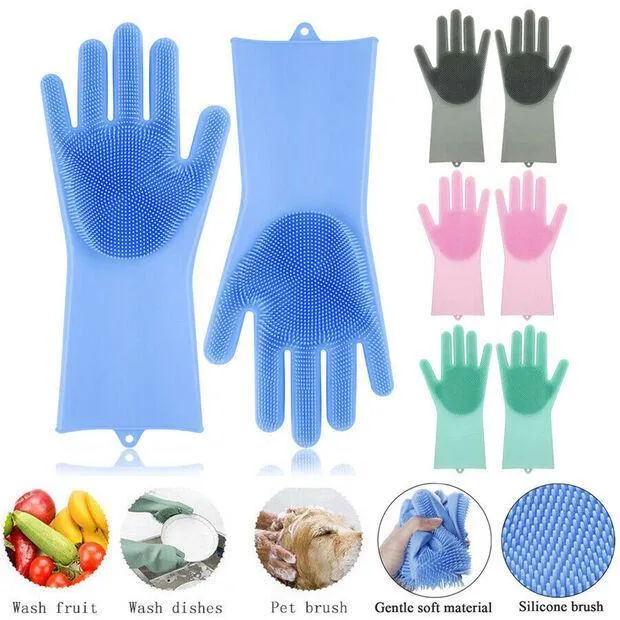 2-in-1 Magic Silicone Dishwashing Gloves with Built-in Scrubber Bristles | Heat-Proof, Hygienic & Multi-Purpose