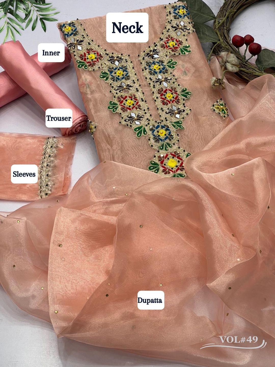 3 Pcs Women's Unstitched Hand Work Suit