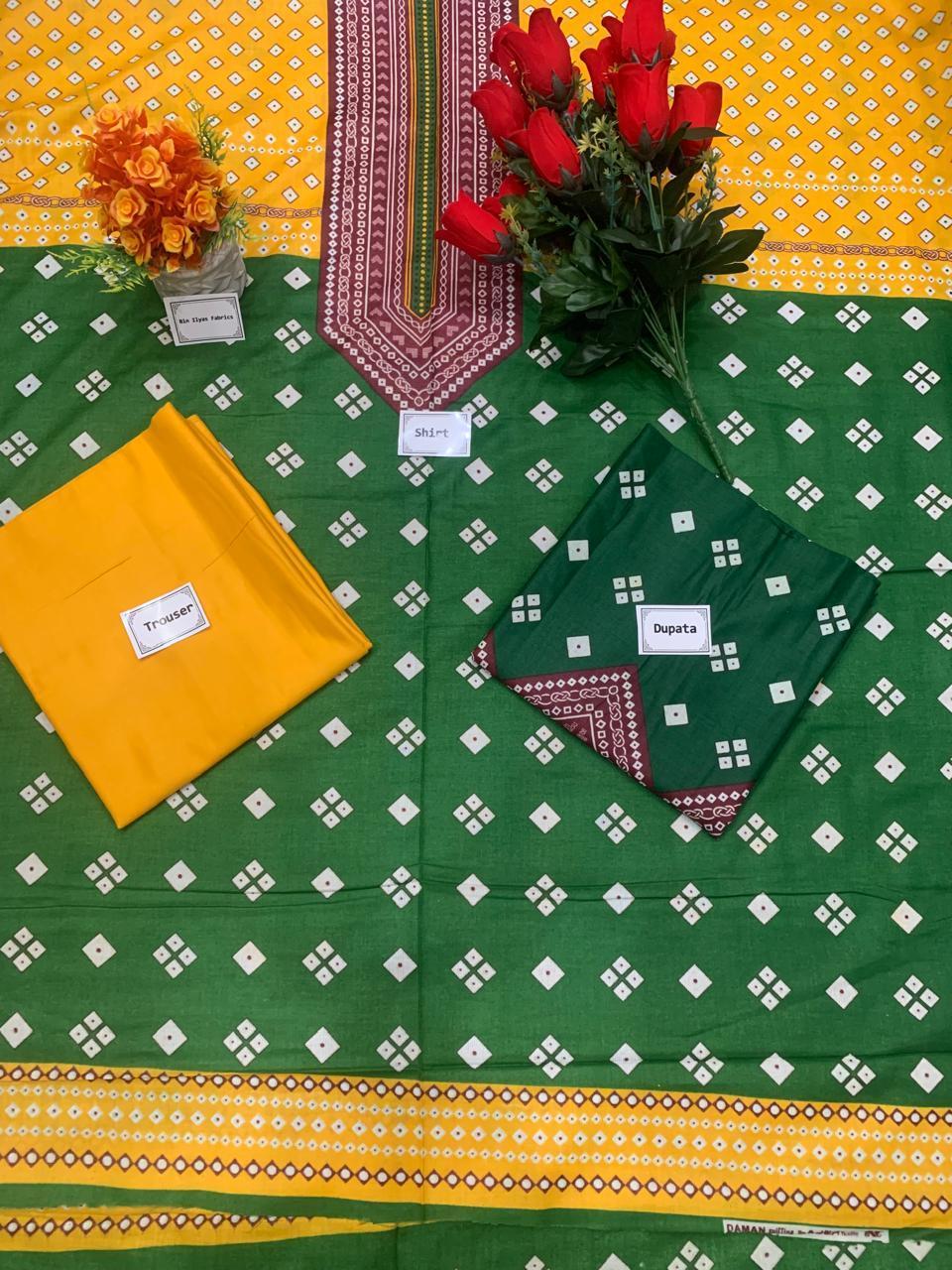 3 Pcs Women's Unstitched Lawn Printed Suit