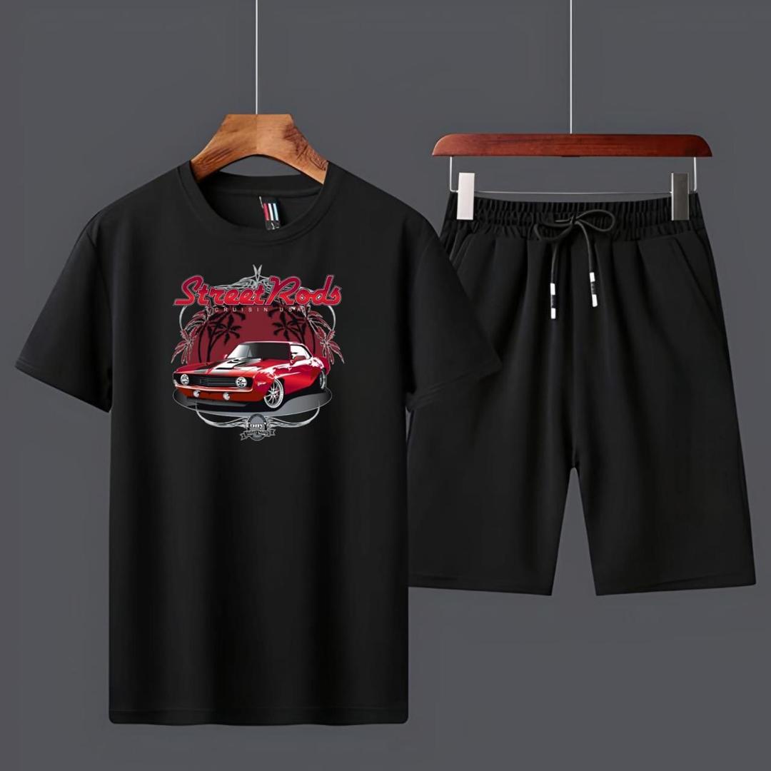 Men's Cotton Printed T-Shirt & Shorts Tracksuit - 2 Pcs Set