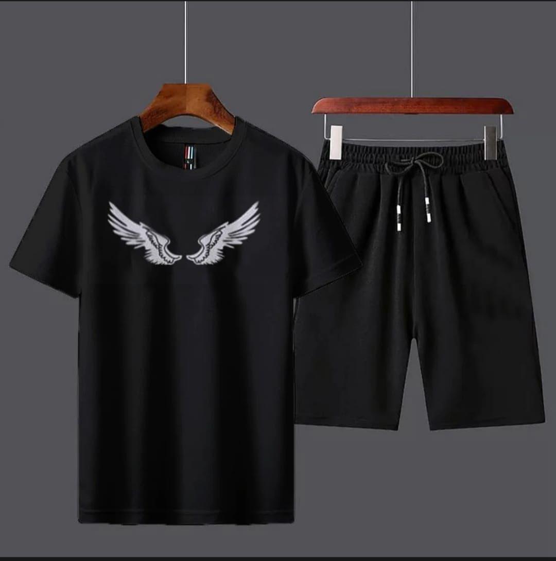 2 Pcs Men's Cotton Printed T-Shirt & Shorts Tracksuit