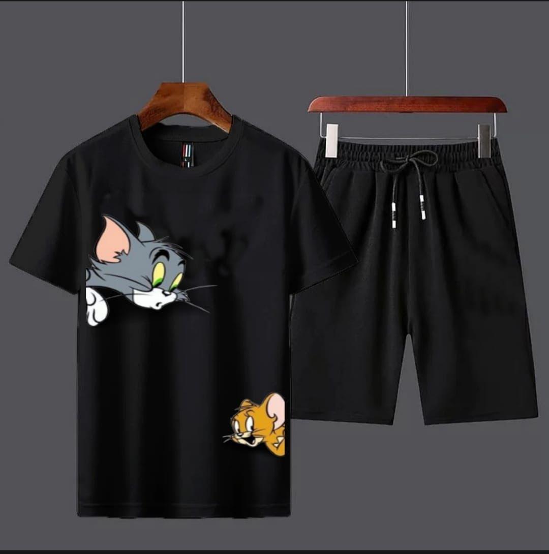 2 Pcs Men's Cotton Printed T-Shirt & Shorts Tracksuit