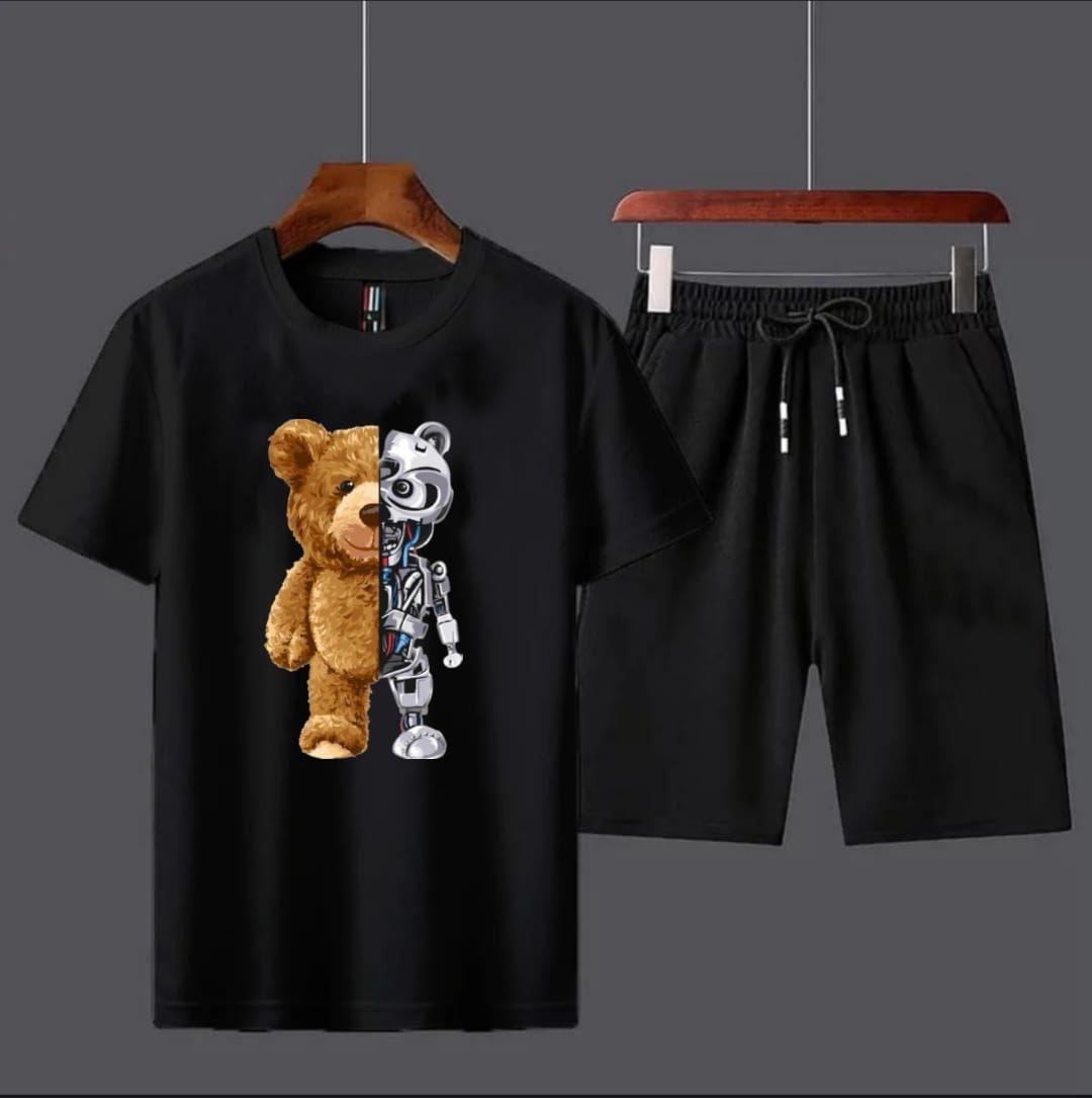 2 Pcs Men's Cotton Printed T-Shirt & Shorts Tracksuit