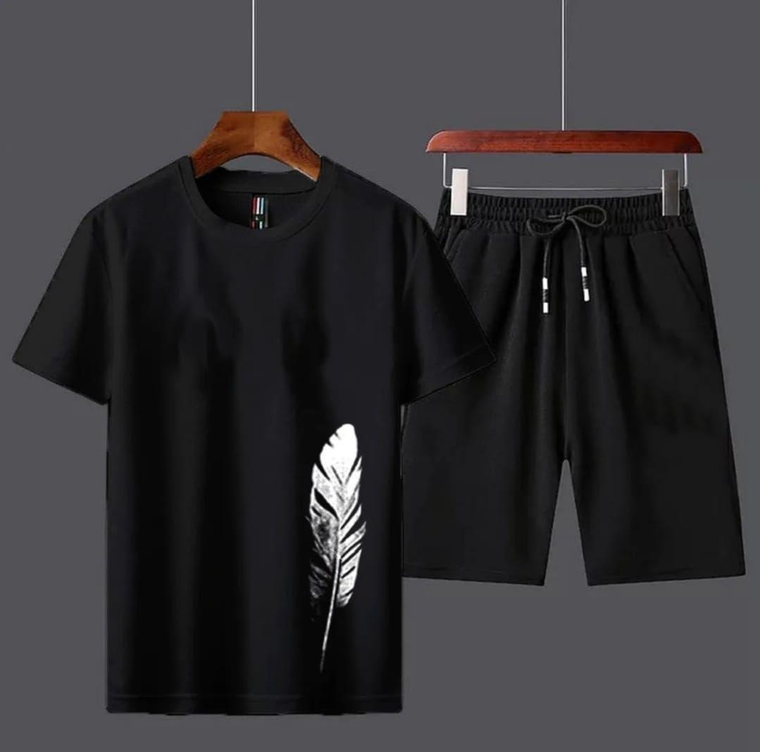 2 Pcs Men's Cotton Printed T-Shirt & Shorts Tracksuit