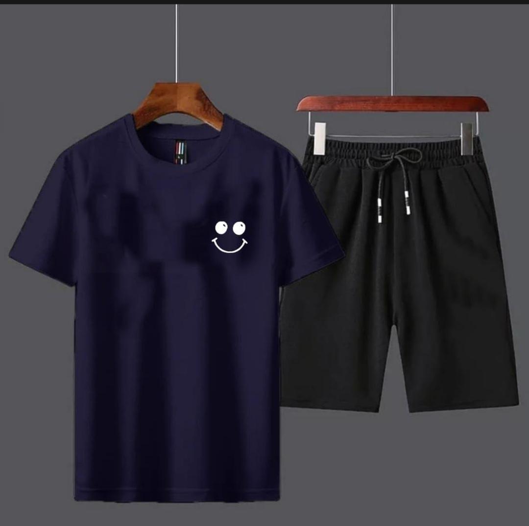 2 Pcs Men's Cotton Printed T-Shirt & Shorts Tracksuit