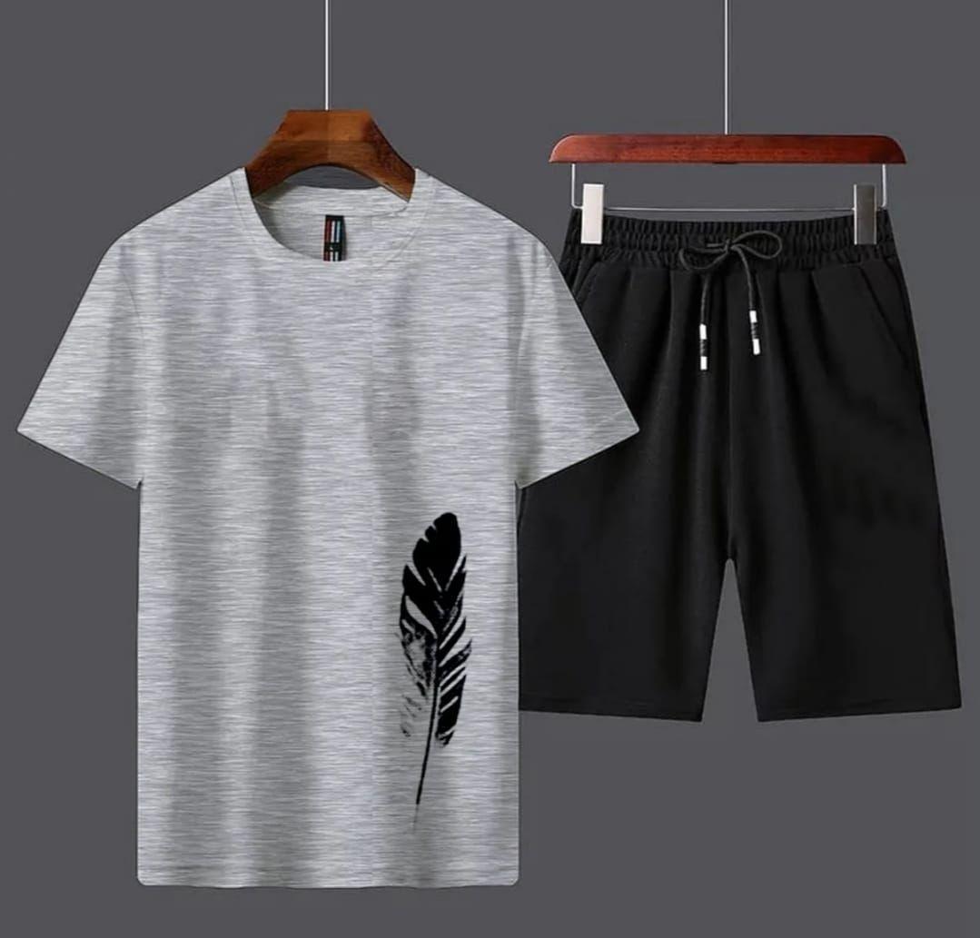 2 Pcs Men's Cotton Printed T-Shirt & Shorts Tracksuit