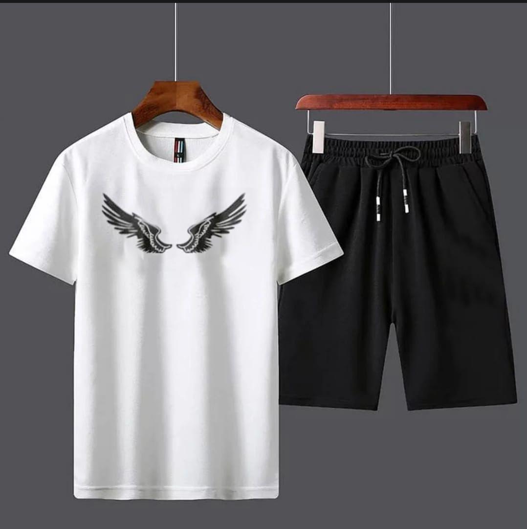 2 Pcs Men's Cotton Printed T-Shirt & Shorts Tracksuit
