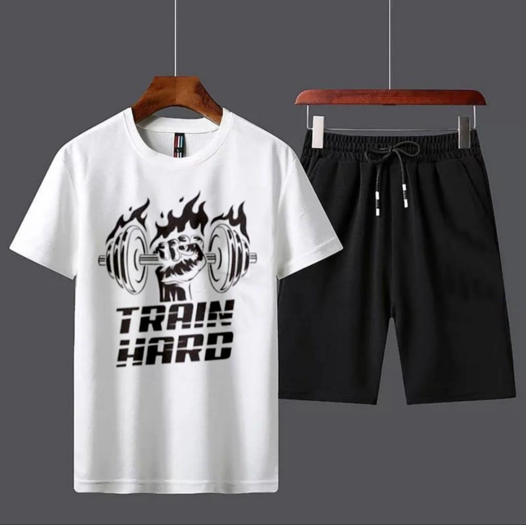 2 Pcs Men's Cotton Printed T-Shirt & Shorts Tracksuit
