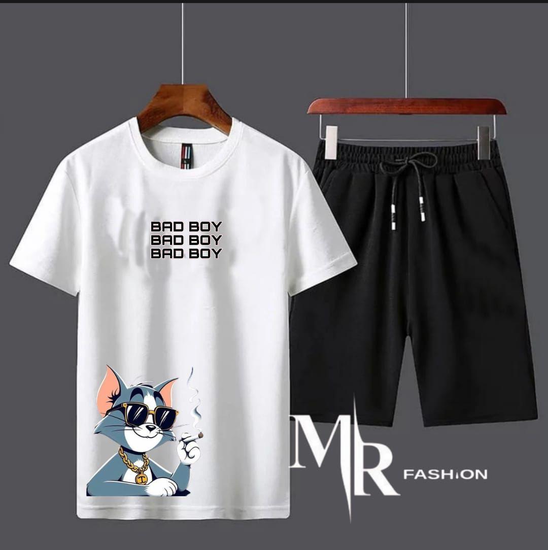 2 Pcs Men's Cotton Printed T-Shirt & Shorts Tracksuit