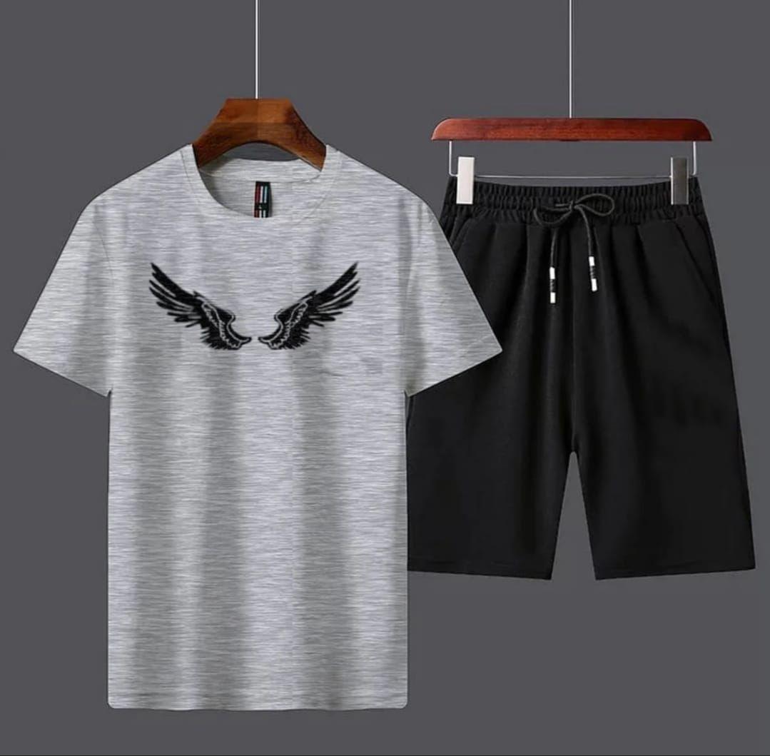 2 Pcs Men's Cotton Printed T-Shirt & Shorts Tracksuit