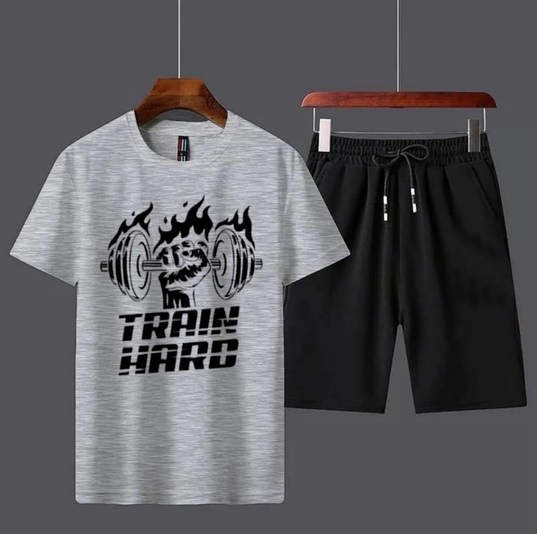 2 Pcs Men's Cotton Printed T-Shirt & Shorts Tracksuit