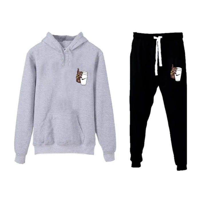 2 Pcs Men's Fleece Printed Hoodie Track Suit
