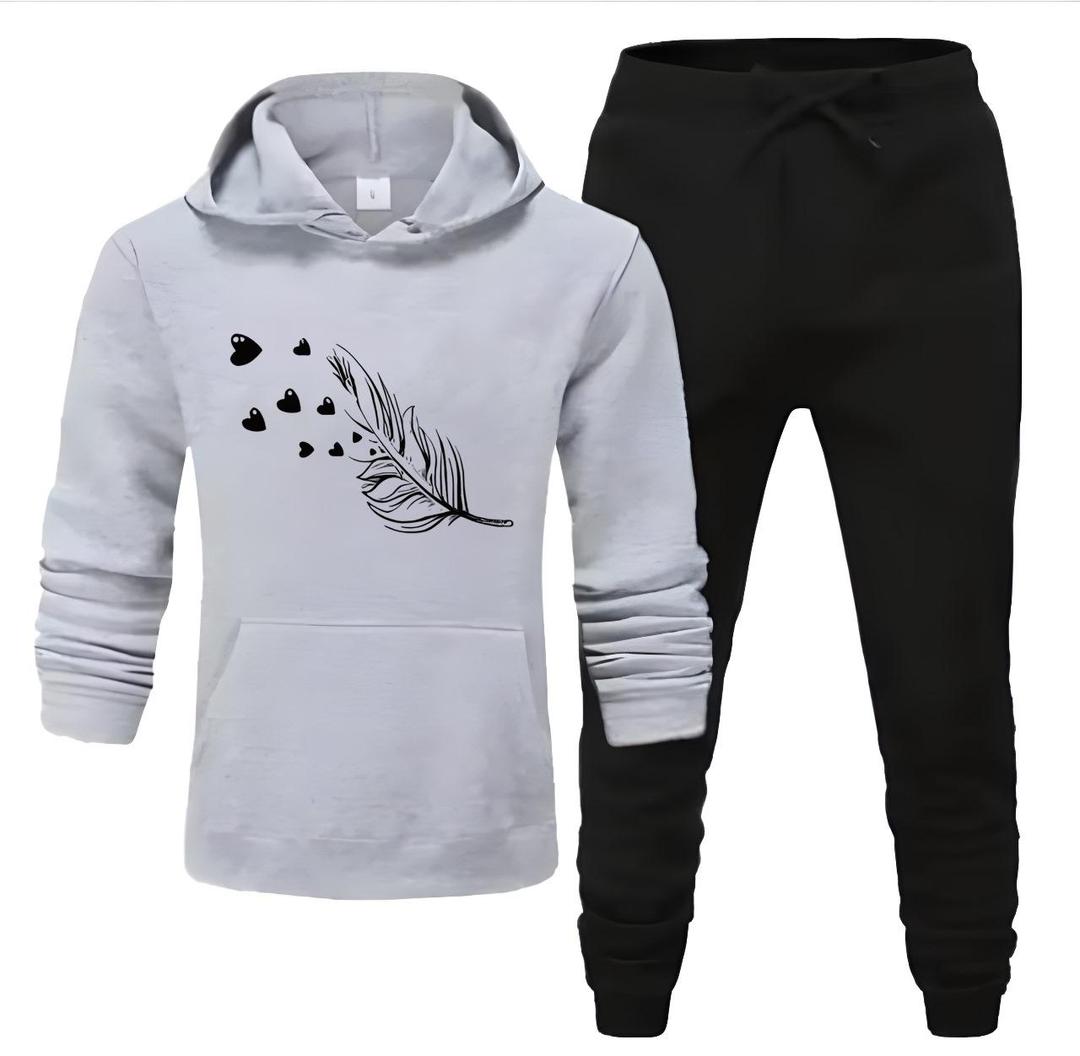 2 Pcs Men's Fleece Printed Hoodie Track Suit