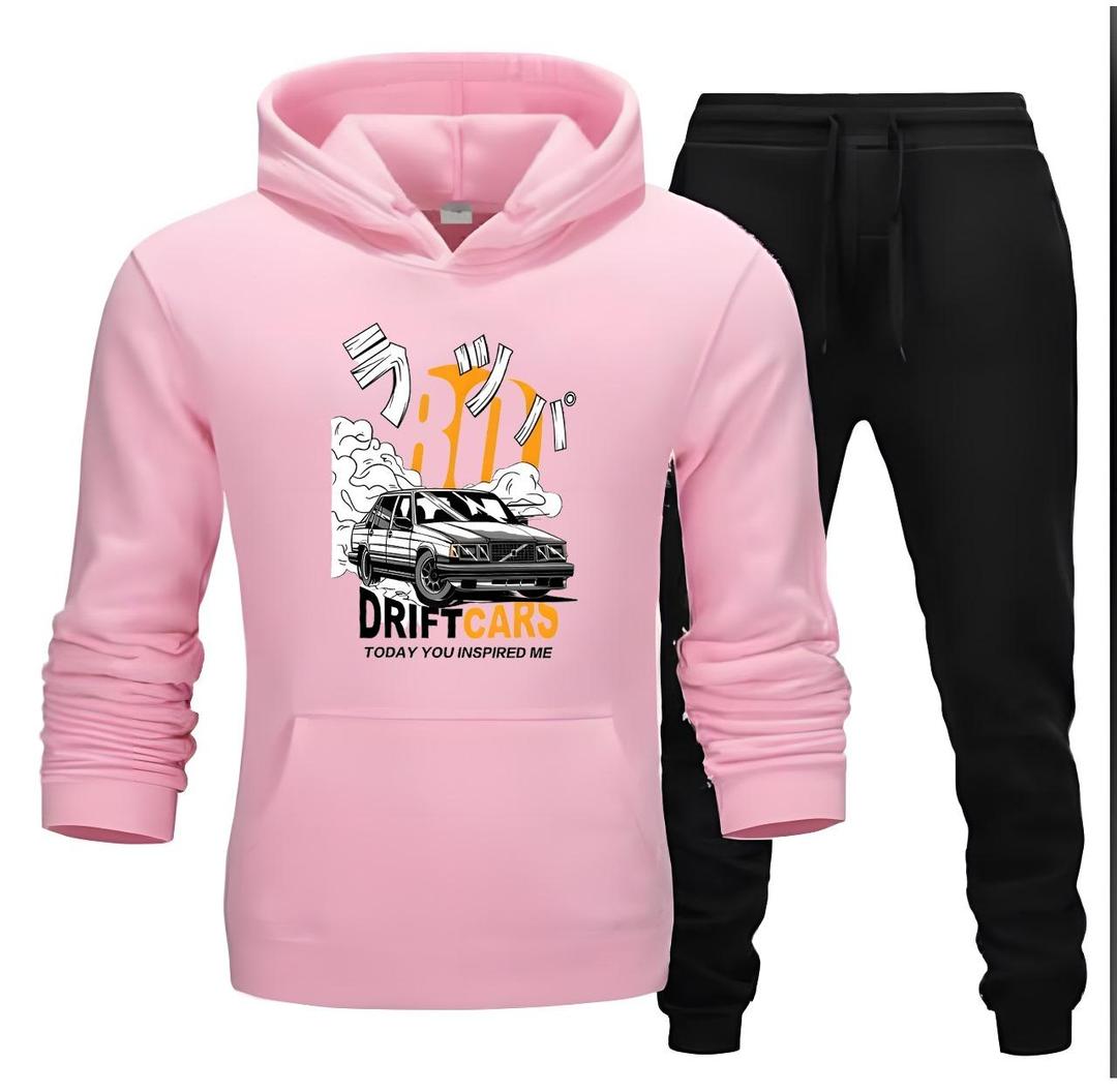 2 Pcs Men's Fleece Printed Hoodie Track Suit