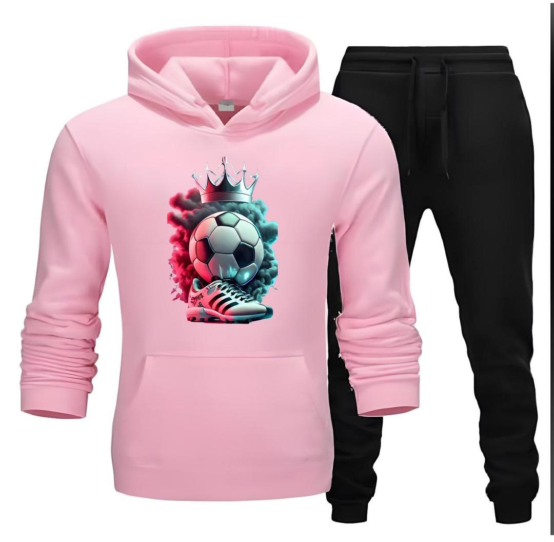 2 Pcs Men's Fleece Printed Hoodie Track Suit