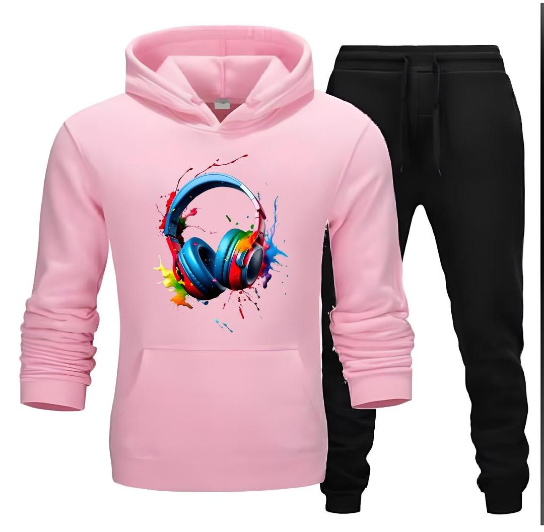 2 Pcs Men's Fleece Printed Hoodie Track Suit