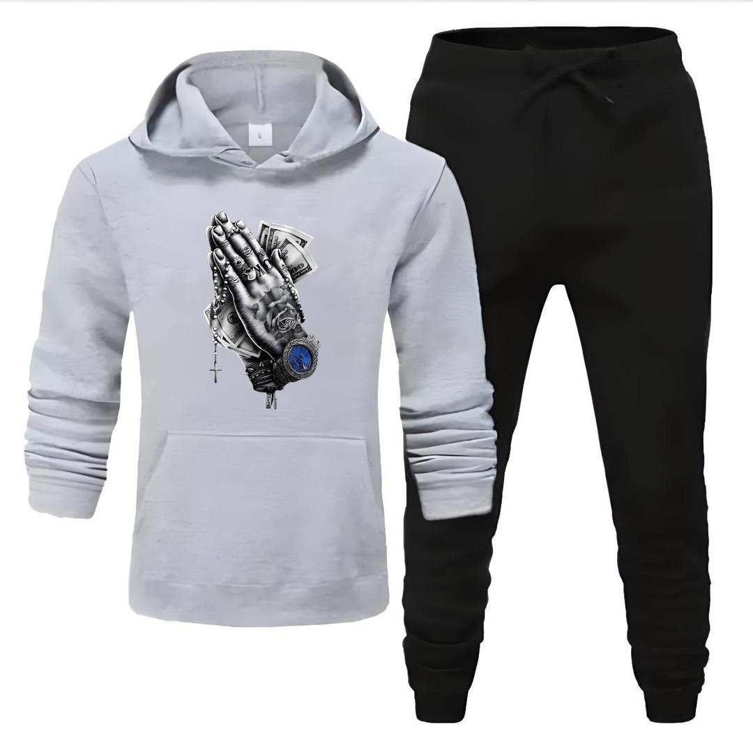 2 Pcs Men's Fleece Printed Hoodie Track Suit