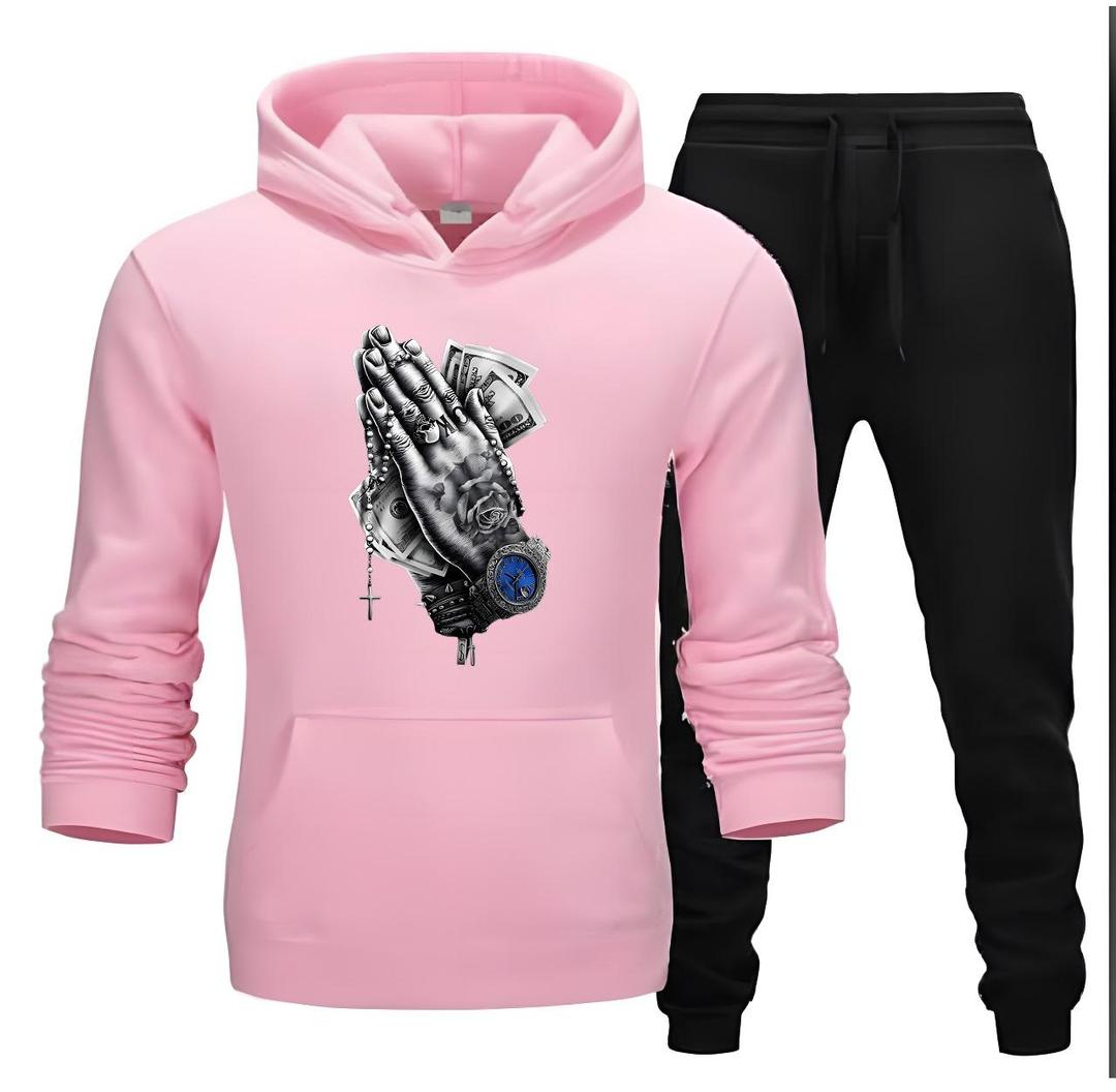 2 Pcs Men's Fleece Printed Hoodie Track Suit