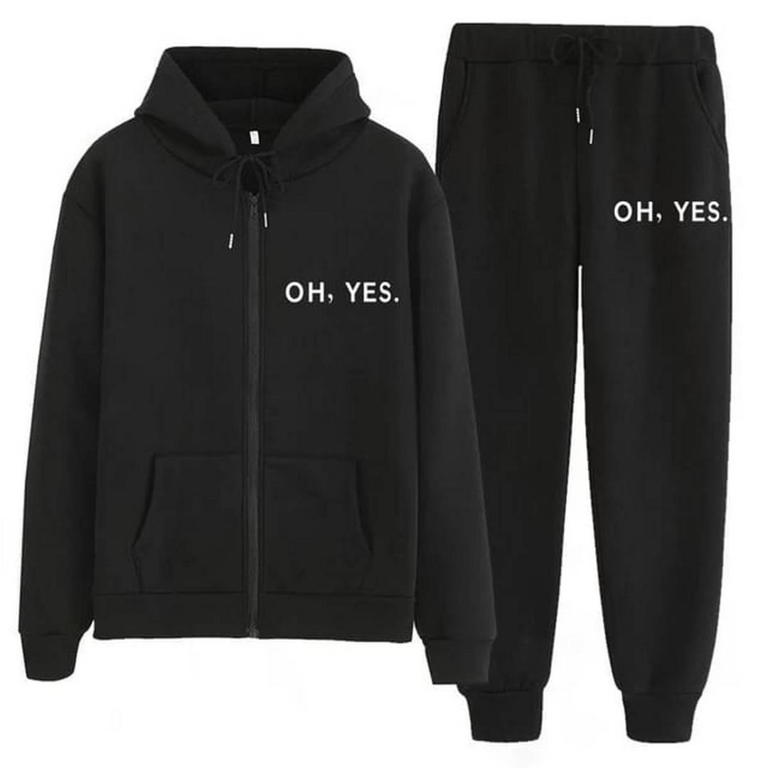 2 Pcs Men's Fleece Printed Zipper Track Suit