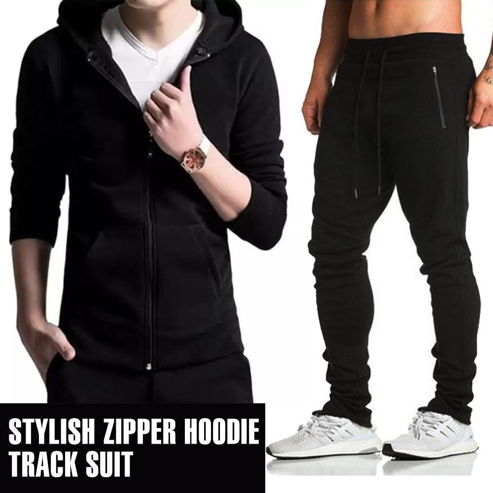 2 Pcs Men's Fleece Printed Zipper Track Suit