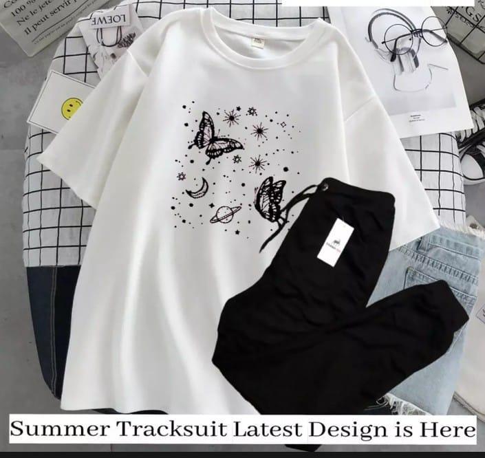 2 Pcs Women's Stitched Printed Tracksuit