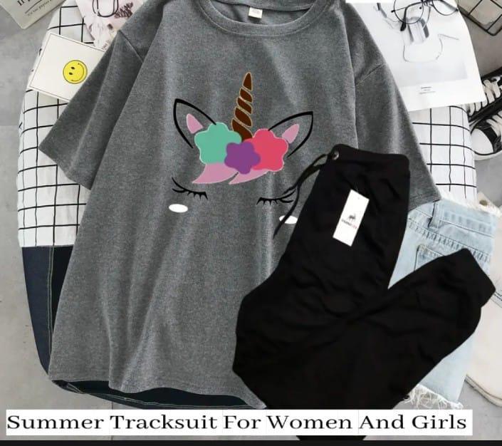 2 Pcs Women's Stitched Printed Tracksuit