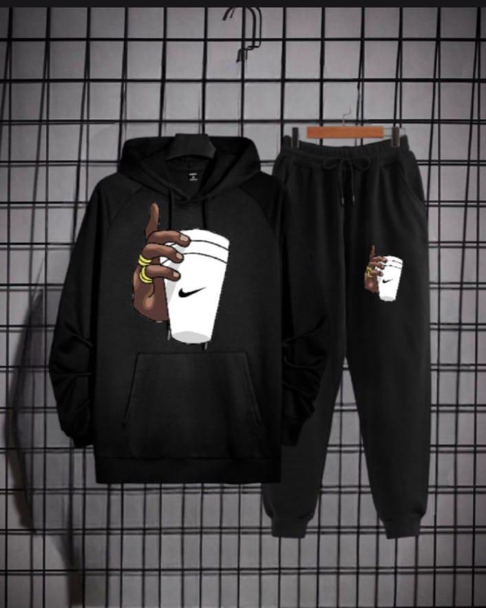 2 Pcs Women's Stitched Fleece Printed Hoodie Tracksuit