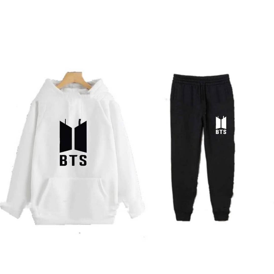 2 Pcs Women's Stitched Fleece Printed Hoodie Tracksuit