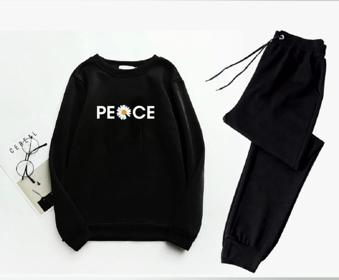 2 Pcs Women's Stitched Fleece Printed Sweatshirt Tracksuit