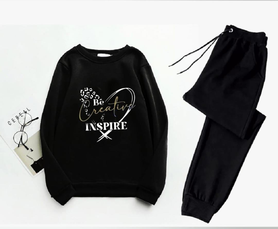 2 Pcs Women's Stitched Fleece Printed Sweatshirt Tracksuit